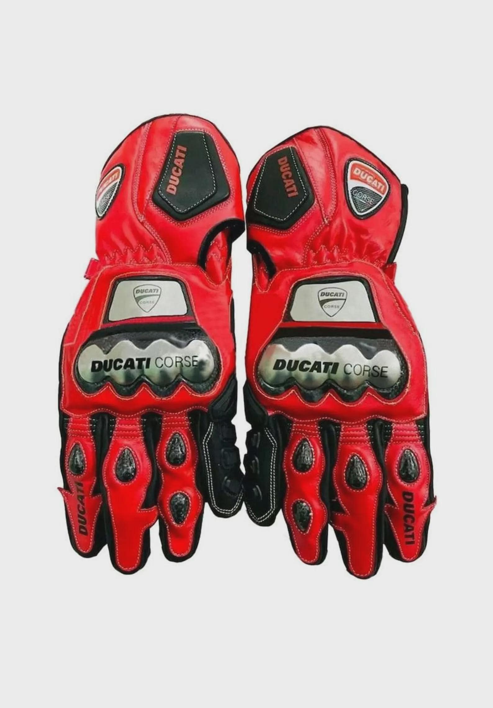 Ducati Leather Gloves — Red Racing